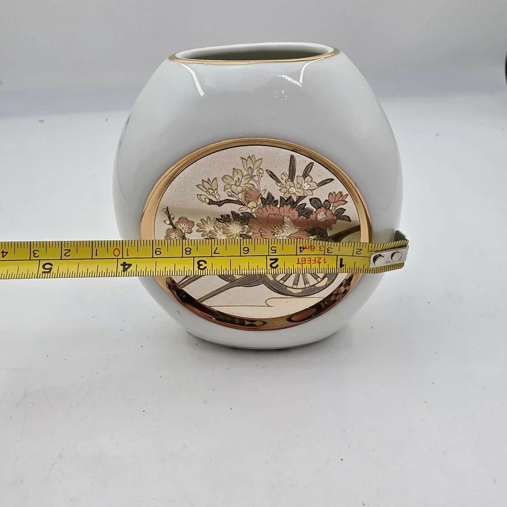 Art of Chokin Japanese Vase 24K Gold Silver Gilded Flower Cart Ceramic 5in N4